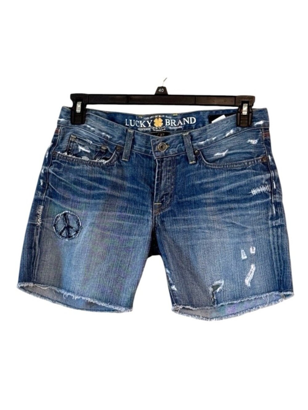 Lucky Blue Denim Distressed Legend Riley Peace USA Flag Cut Off Jean Shorts 27
